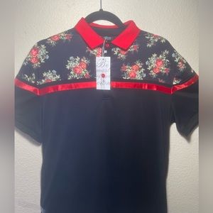 Coofandy,button shirt, red and black,roses